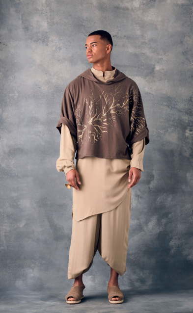 Conjunto en lino natural y camiseta con estampado artesanal en foil dorado | Ref. BARICHARA / MOMPOX / MONGUÍ