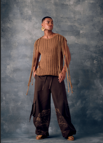 Conjunto en tejido artesanal y pantalón con grabado láser | Ref. CHOACHÍ / GUADUAS